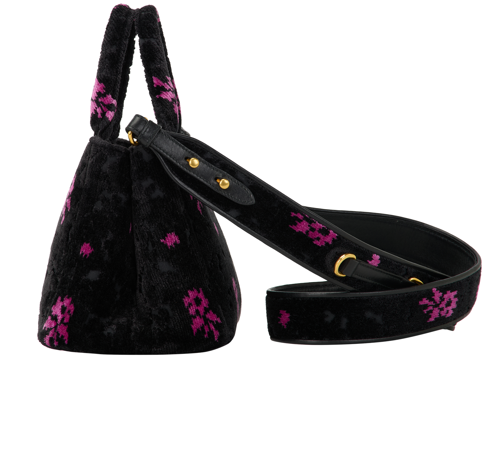 Small Convertible Tote, &pound;595, Handbags, Black/Pink, Velvet, Bottom view
